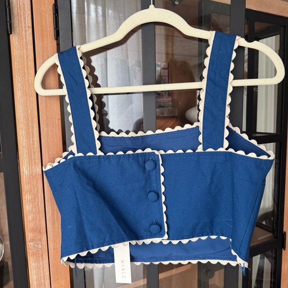 NWT Mable embroidered crop top cobalt royal blue floral square neck scalloped - Picture 4 of 8